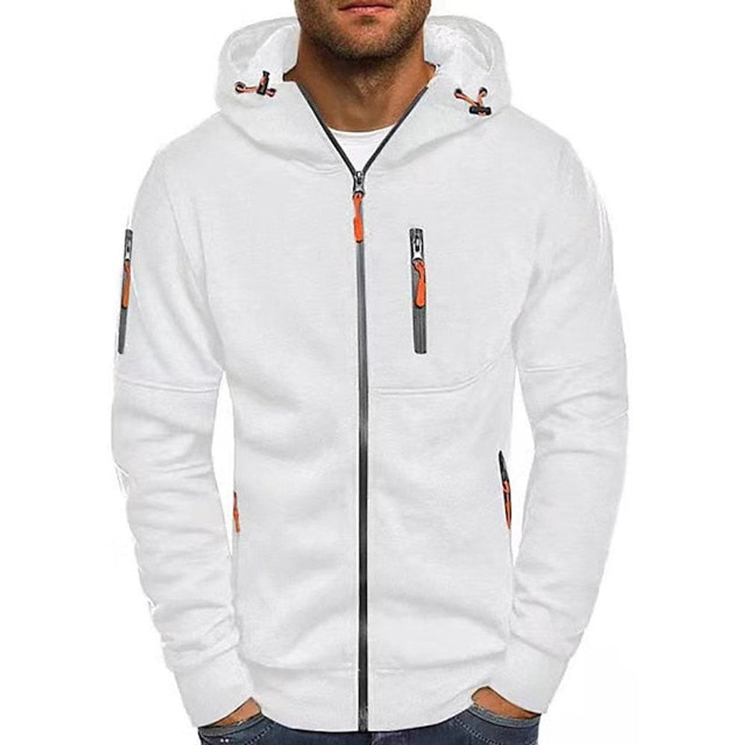 Herren Reißverschluss Kapuzenpullover Knit Sweater mit Kordelzug - Weiß