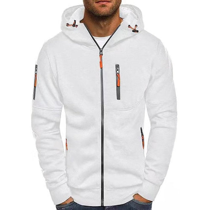 Herren Reißverschluss Kapuzenpullover Knit Sweater mit Kordelzug - Weiß