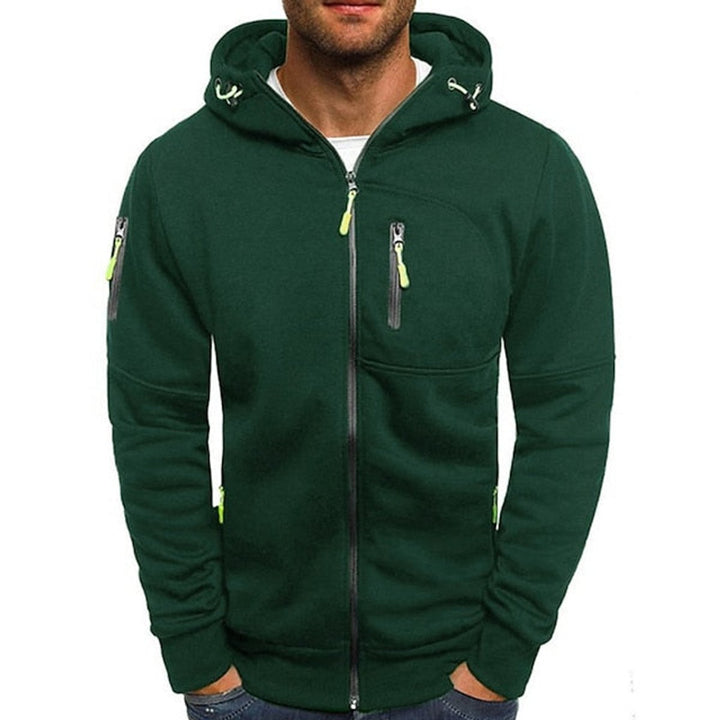 Herren Reißverschluss Kapuzenpullover Knit Sweater mit Kordelzug - Grün