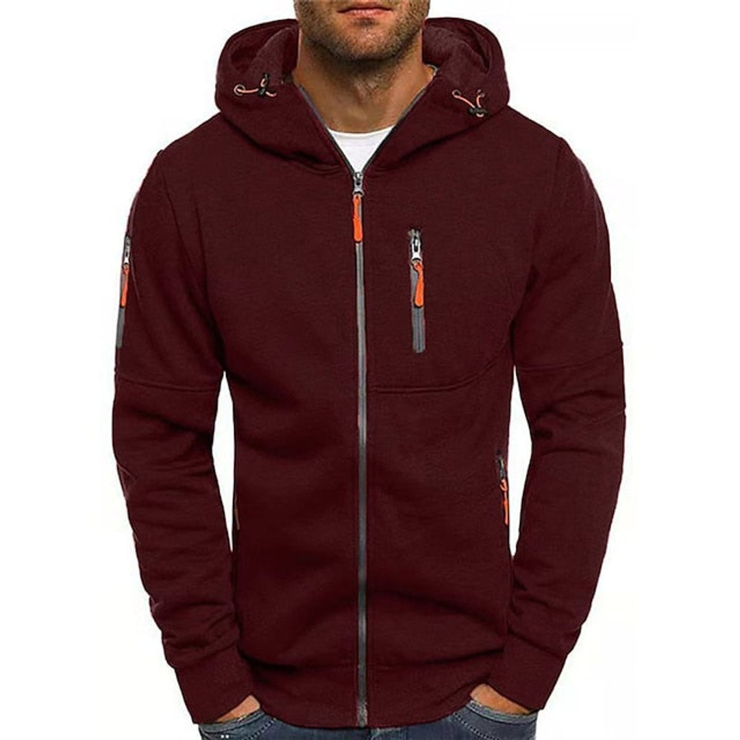 Herren Reißverschluss Kapuzenpullover Knit Sweater mit Kordelzug - Wein