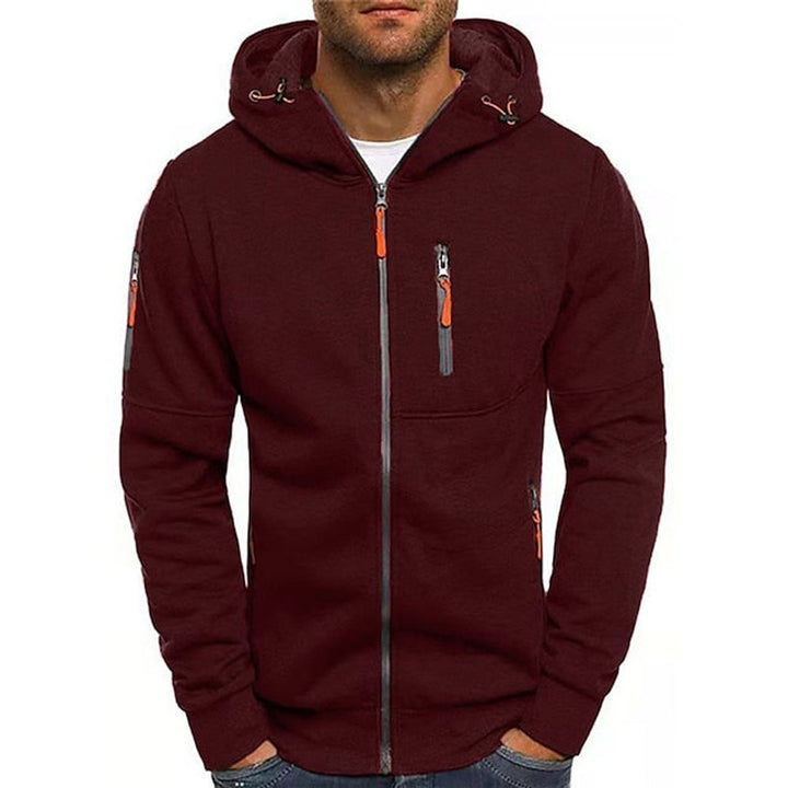 Herren Reißverschluss Kapuzenpullover Knit Sweater mit Kordelzug - Wein