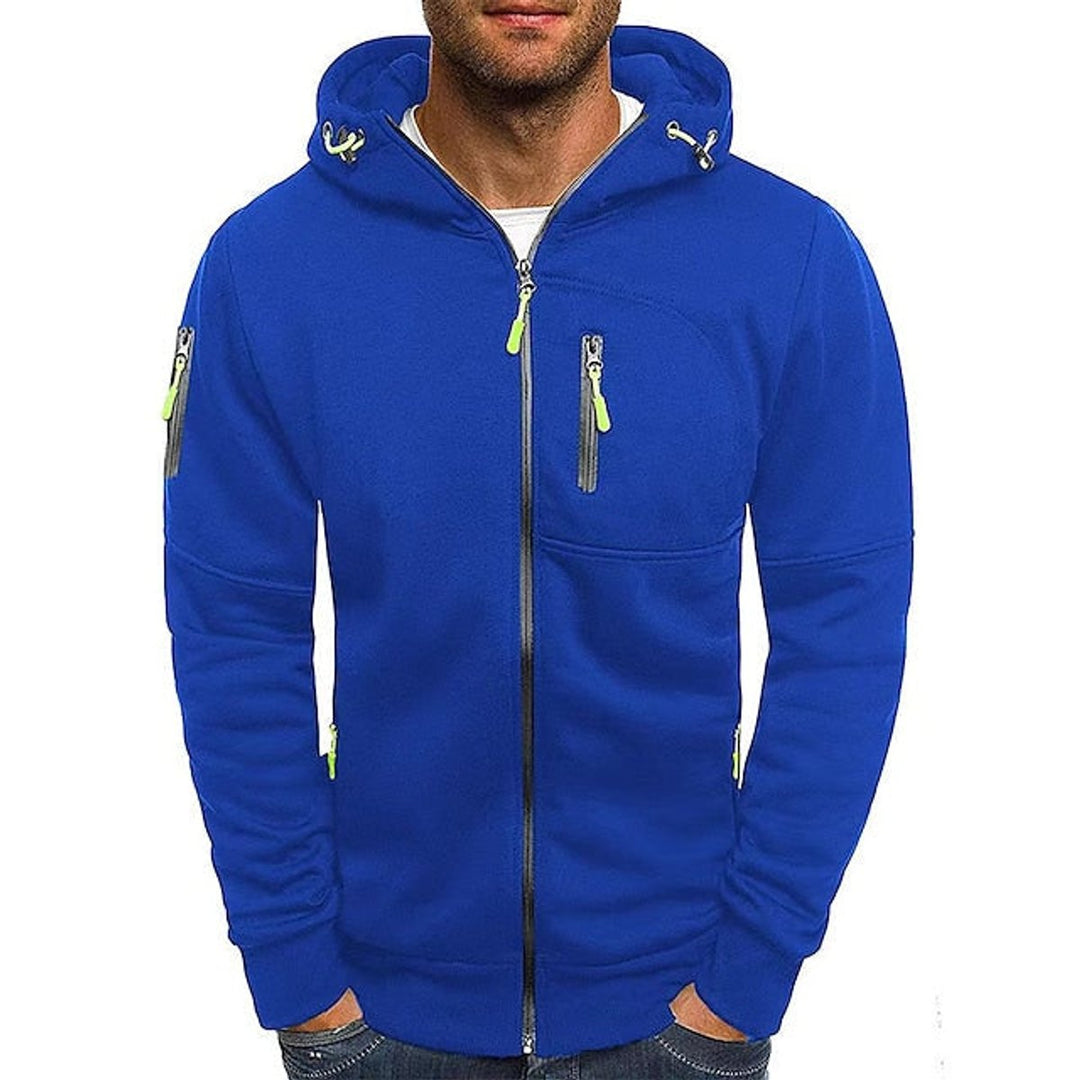 Herren Reißverschluss Kapuzenpullover Knit Sweater mit Kordelzug - Blau