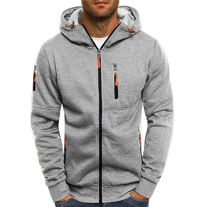 Herren Reißverschluss Kapuzenpullover Knit Sweater mit Kordelzug - Hellgrau