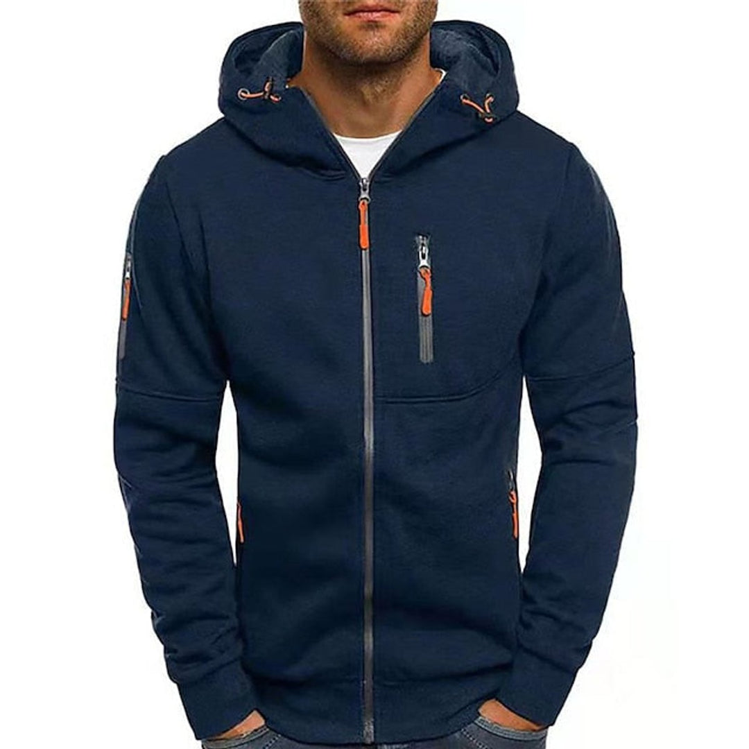 Herren Reißverschluss Kapuzenpullover Knit Sweater mit Kordelzug - Marine