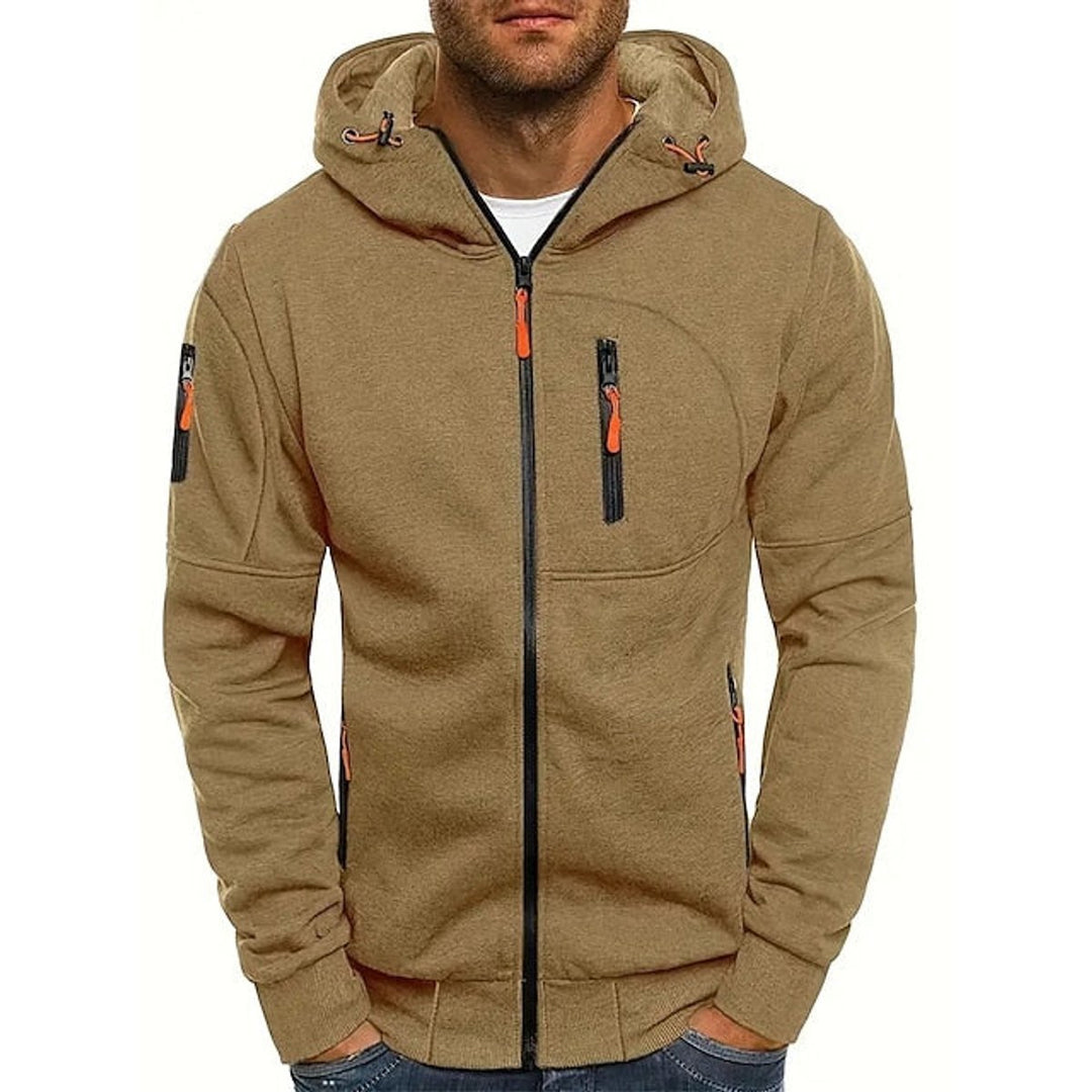 Herren Reißverschluss Kapuzenpullover Knit Sweater mit Kordelzug - Khaki