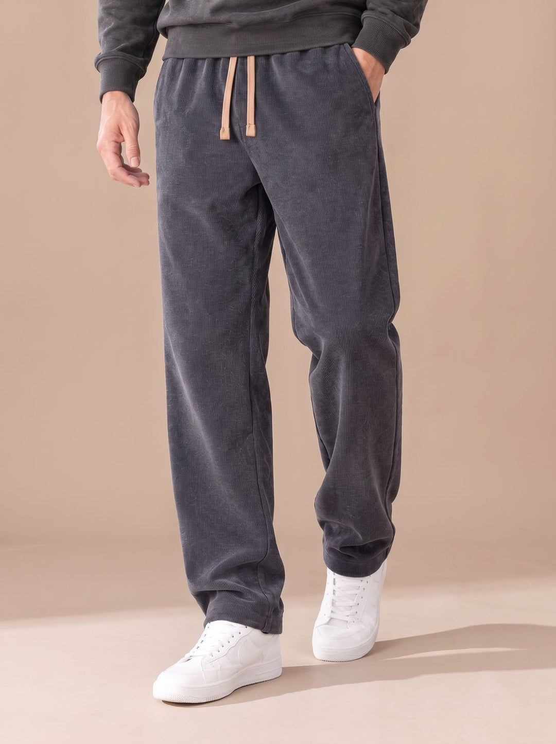Herren Relaxed-Fit Kordsamt-Jogginghose mit Tunnelzug - Grau