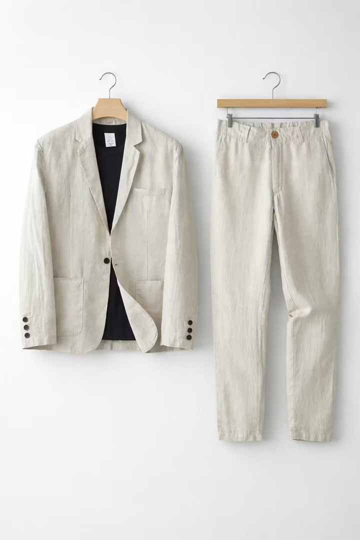 Herren Relaxed-Fit Leinen Anzug-Set Blazer und Hose