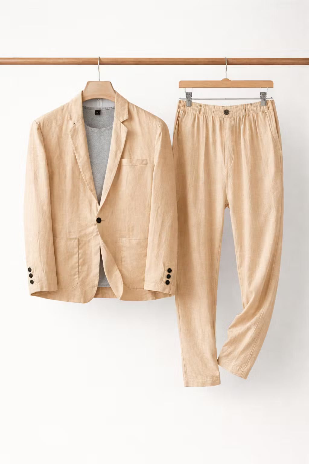 Herren Relaxed-Fit Linen Anzug-Set - Khaki
