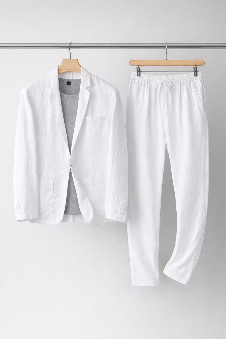 Herren Relaxed-Fit Linen Anzug-Set - White