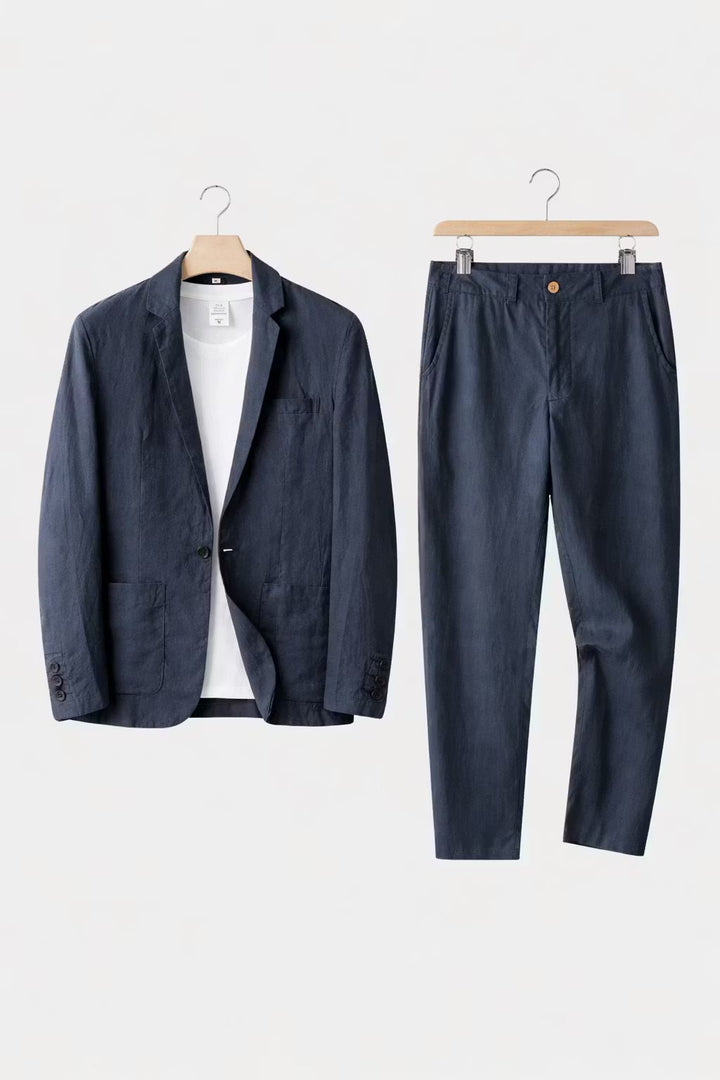 Herren Relaxed-Fit Linen Anzug-Set - Blue