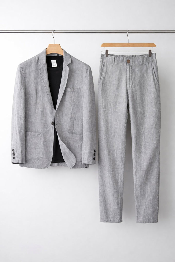 Herren Relaxed-Fit Linen Anzug-Set - Gray