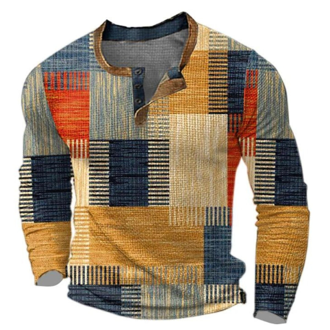 Herren Retro Colorblock Langarm Knit Sweater Henley - Orange