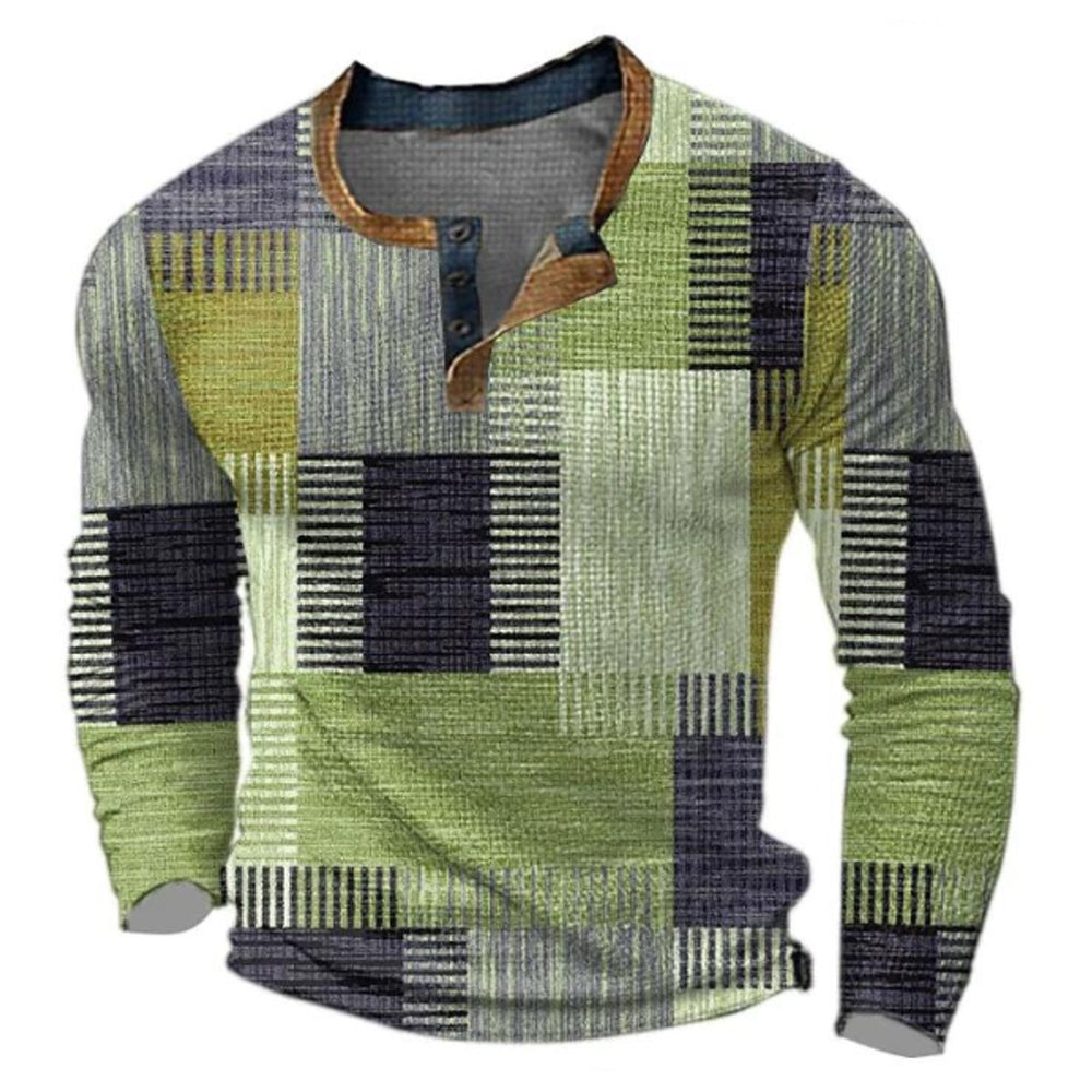 Herren Retro Colorblock Langarm Knit Sweater Henley - Grün
