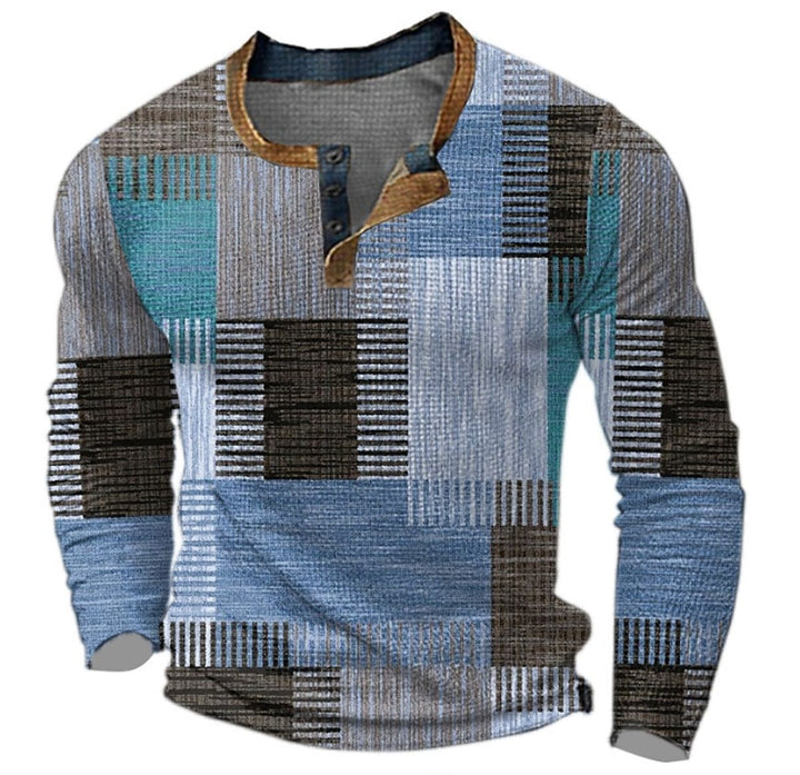 Herren Retro Colorblock Langarm Knit Sweater Henley - Blau