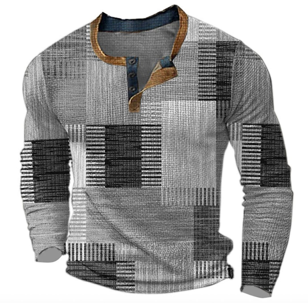 Herren Retro Colorblock Langarm Knit Sweater Henley - Grau