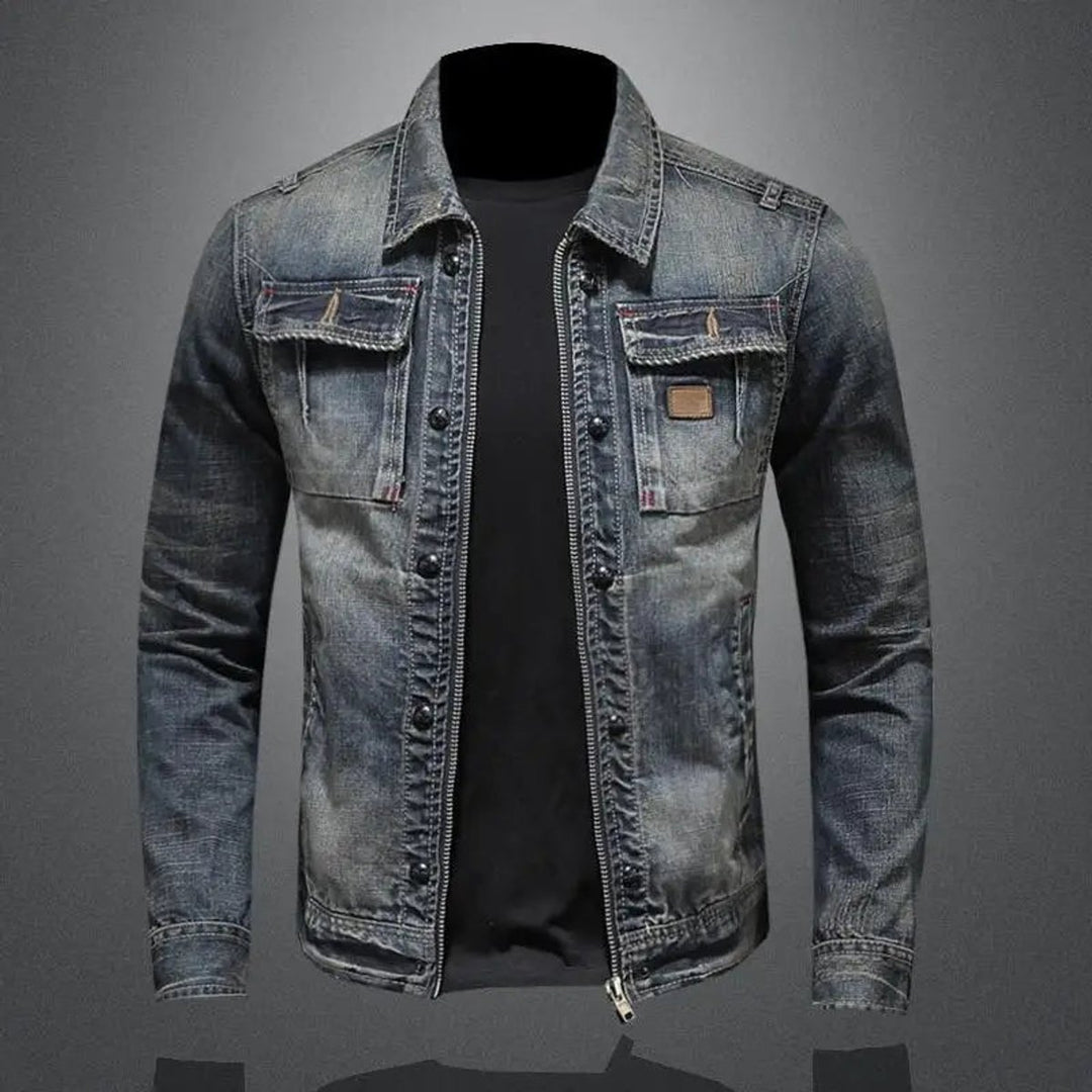 Herren Retro Denimjacke Vintage Reißverschluss Jeansjacke
