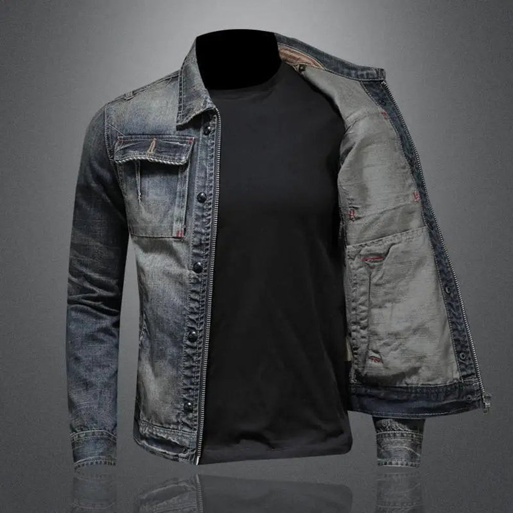 Herren Retro Denimjacke Vintage Reißverschluss Jeansjacke