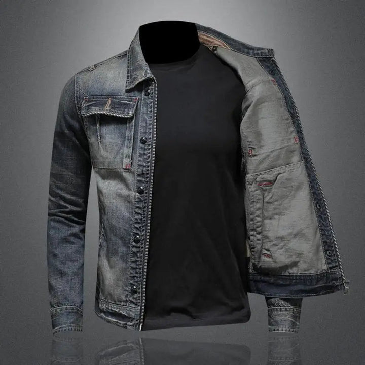 Herren Retro Denimjacke Vintage Reißverschluss Jeansjacke