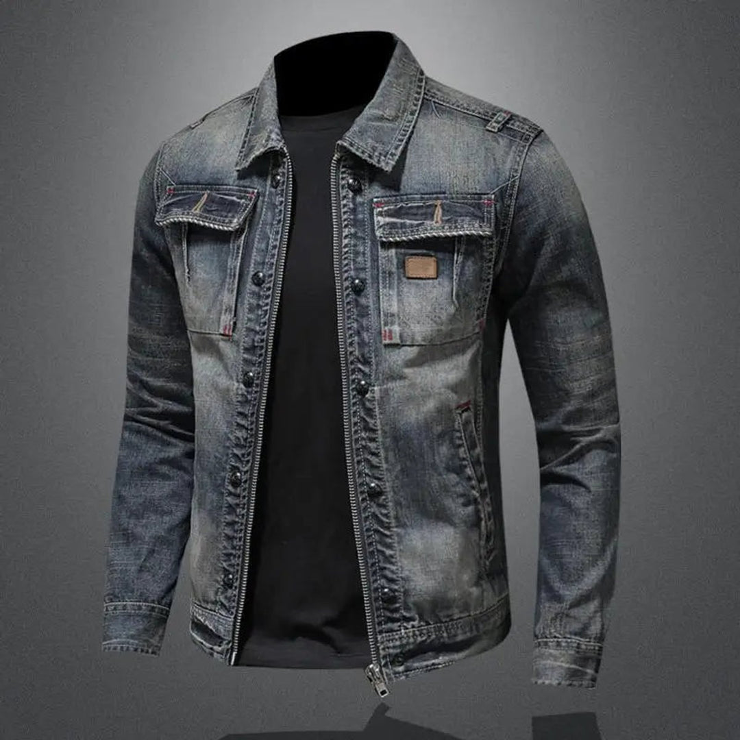 Herren Retro Denimjacke Vintage Reißverschluss Jeansjacke