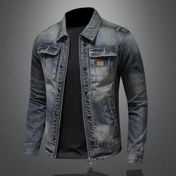 Herren Retro Denimjacke Vintage Reißverschluss Jeansjacke