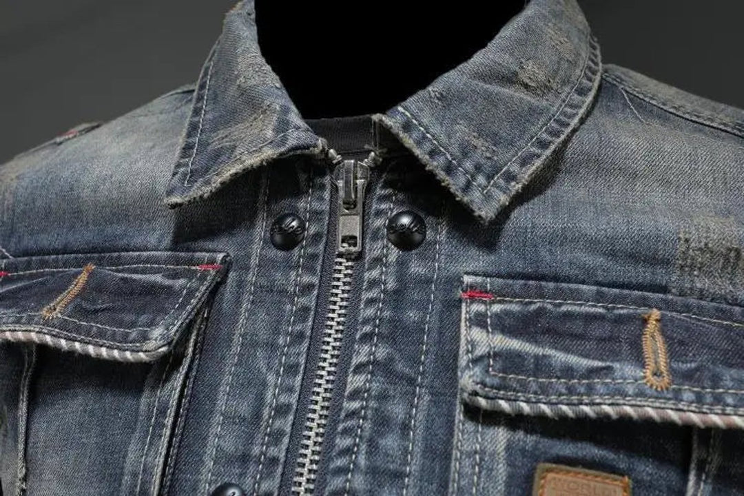 Herren Retro Denimjacke Vintage Reißverschluss Jeansjacke