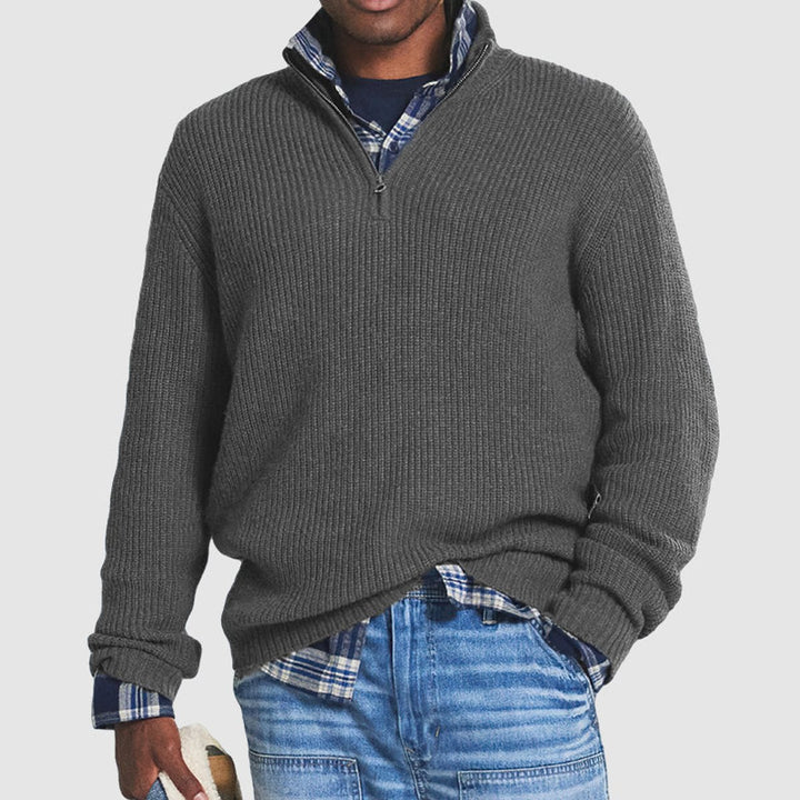 Herren Rippstrick Quarter-Zip Knit Sweater Business Casual Pullover - Grau