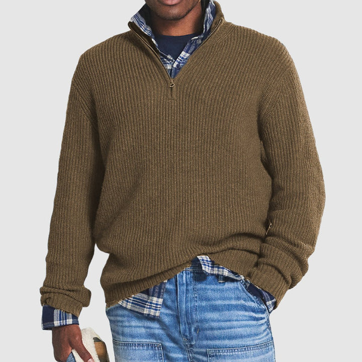 Herren Rippstrick Quarter-Zip Knit Sweater Business Casual Pullover - Braun