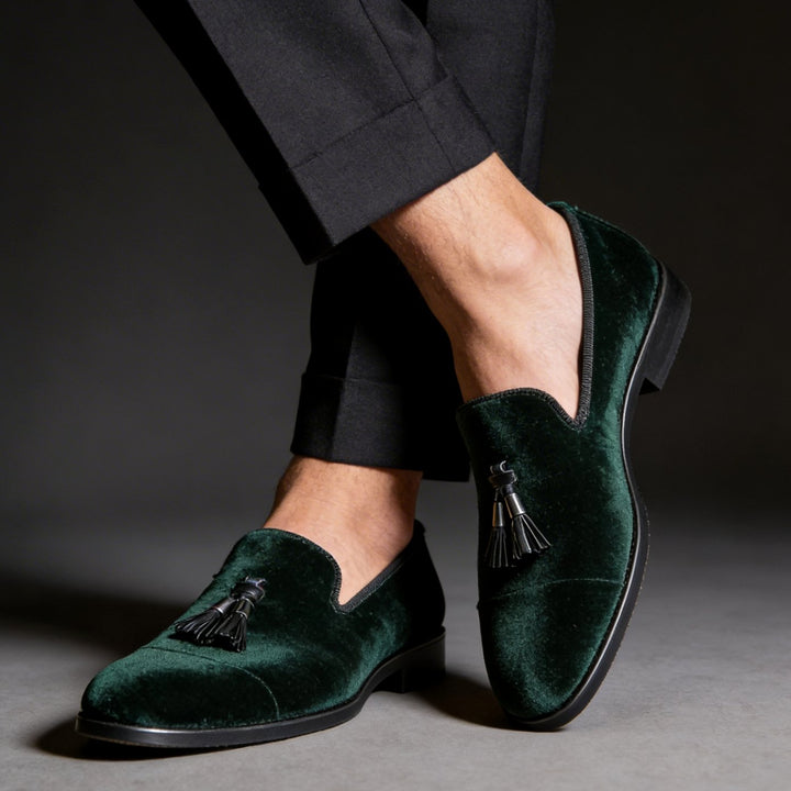 Herren Samt Quasten Loafer Eleganter Slip-On Schuh