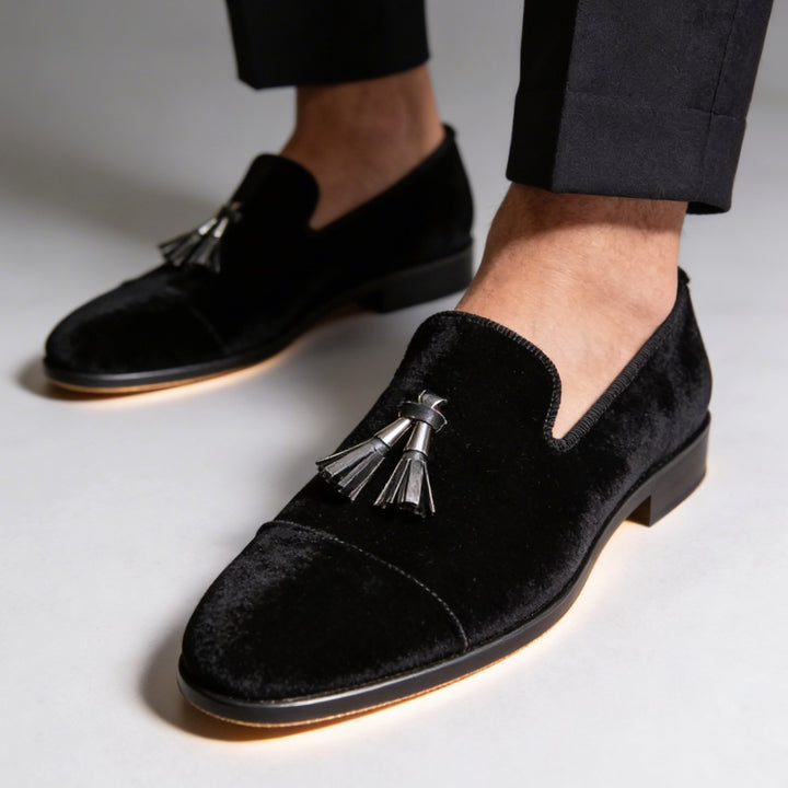 Herren Samt Quasten Loafer Eleganter Slip-On Schuh