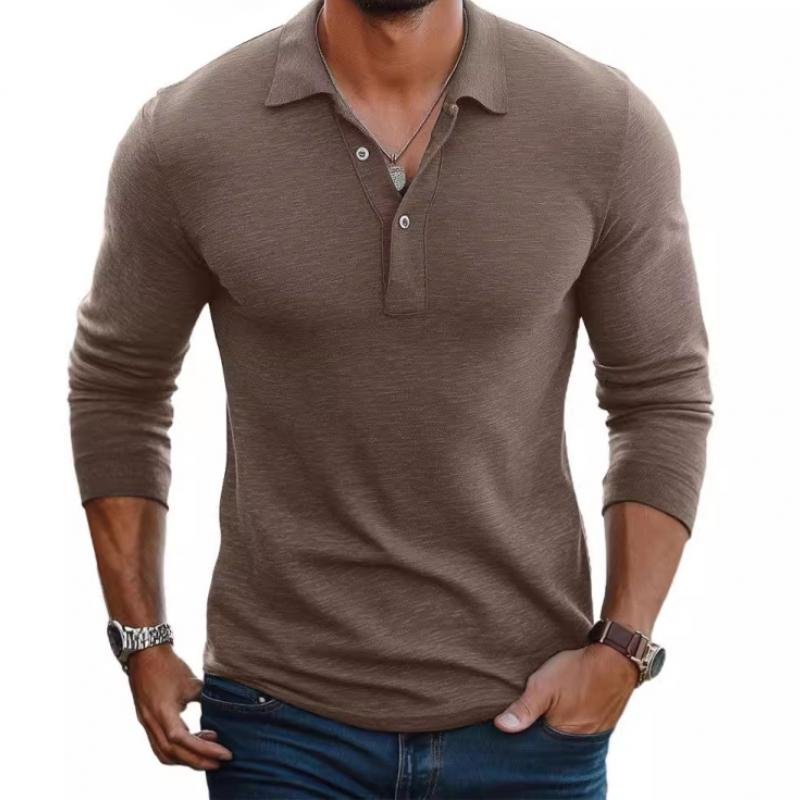 Herren Satin-Optik Langarm Slim-Fit Polo-Shirt - Camel
