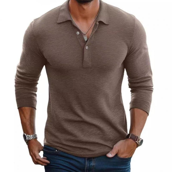 Herren Satin-Optik Langarm Slim-Fit Polo-Shirt - Camel
