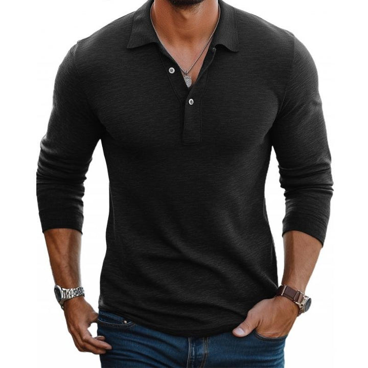 Herren Satin-Optik Langarm Slim-Fit Polo-Shirt - Black