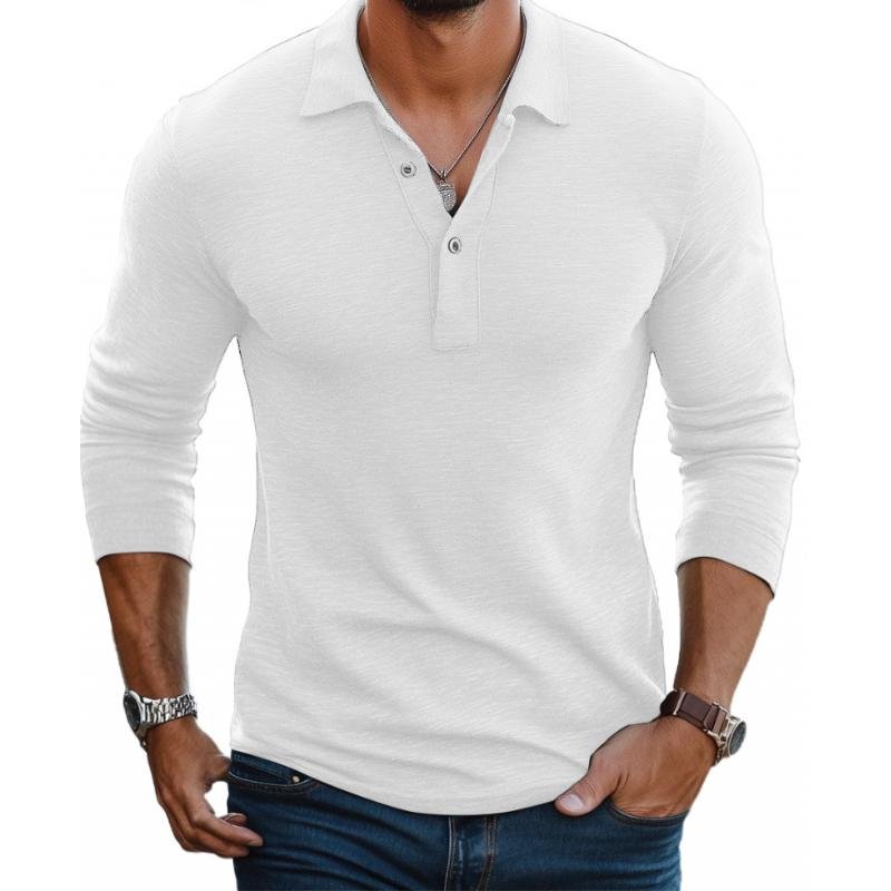 Herren Satin-Optik Langarm Slim-Fit Polo-Shirt - White