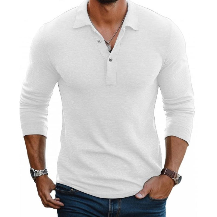 Herren Satin-Optik Langarm Slim-Fit Polo-Shirt - White