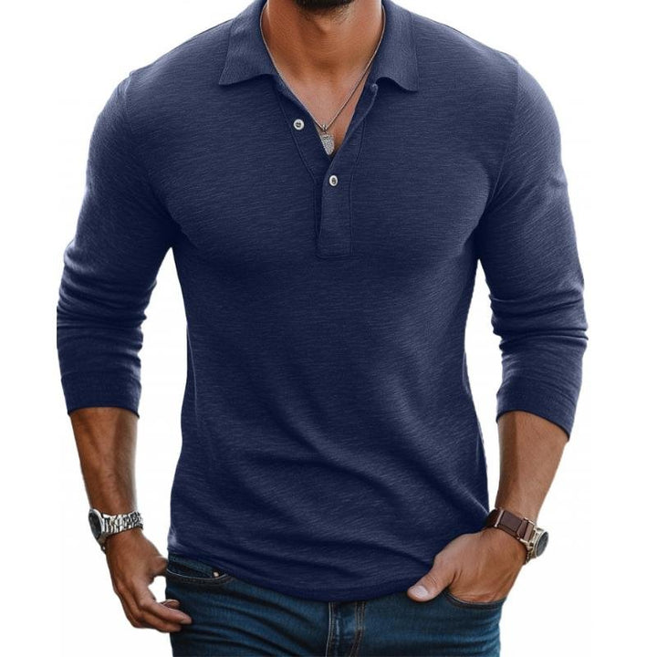Herren Satin-Optik Langarm Slim-Fit Polo-Shirt - Navy Blue