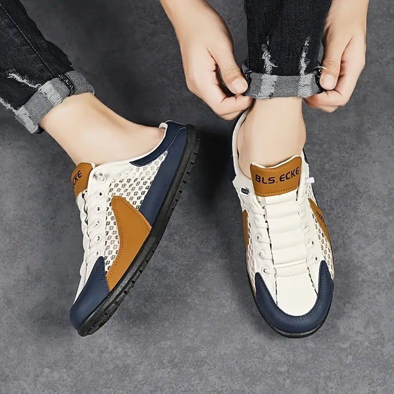 Herren Schnürlose Slip-on Sneaker-Halbschuhe mit Netzoberflächenstruktur