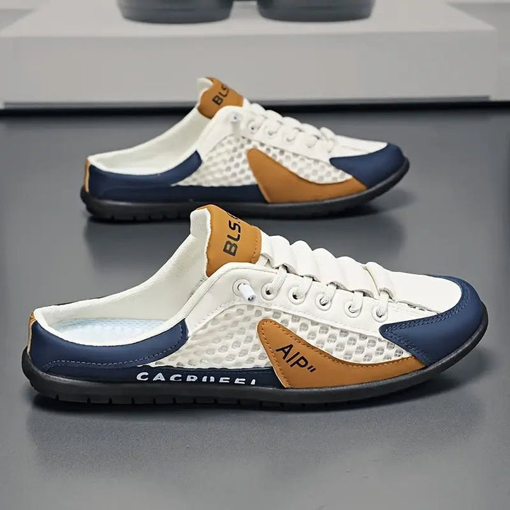 Herren Schnürlose Slip-on Sneaker-Halbschuhe mit Netzoberflächenstruktur - Beige