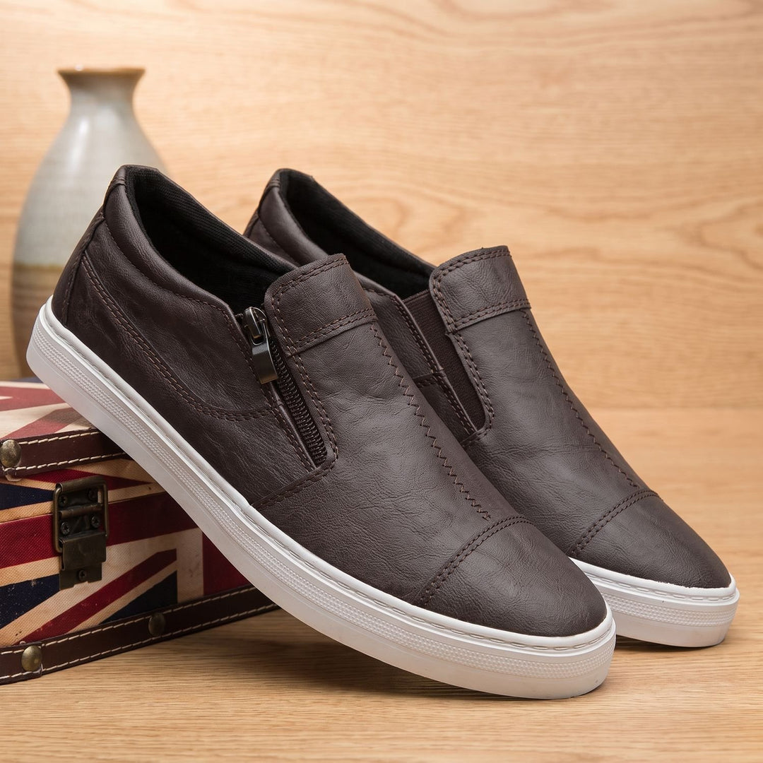 Herren Schuhe Leder Slipper mit Reißverschluss Low-Top Sneaker