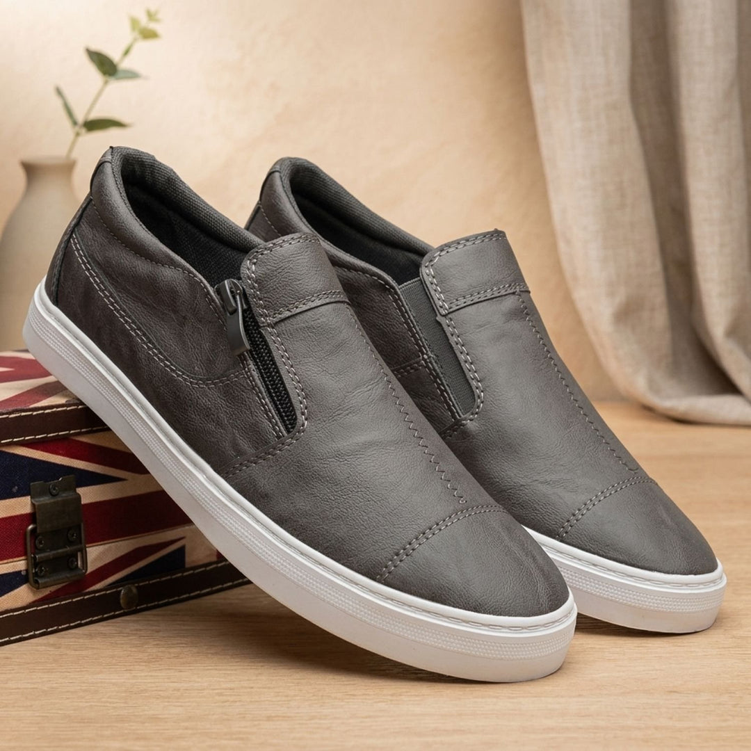 Herren Schuhe Leder Slipper mit Reißverschluss Low-Top Sneaker
