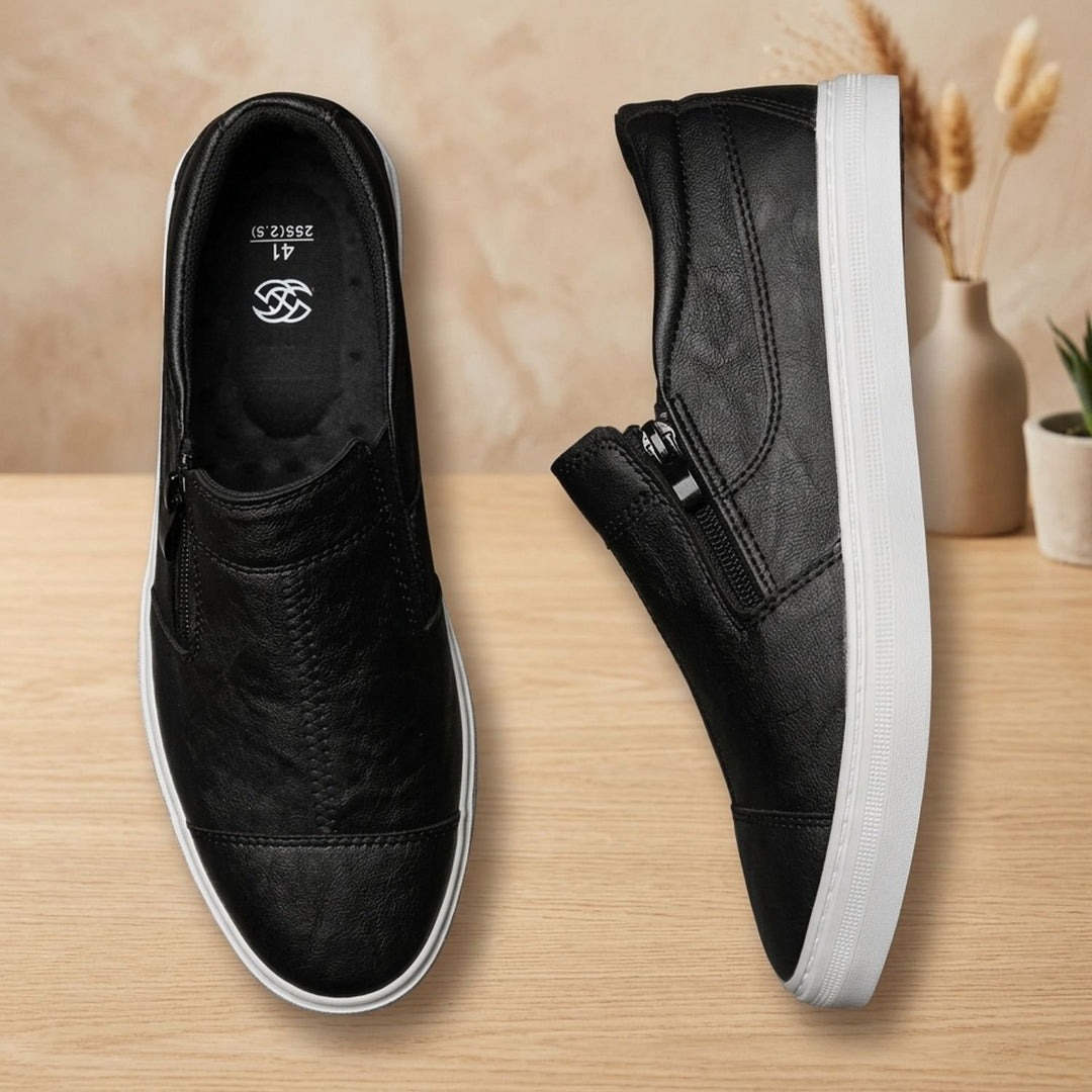 Herren Schuhe Leder Slipper mit Reißverschluss Low-Top Sneaker