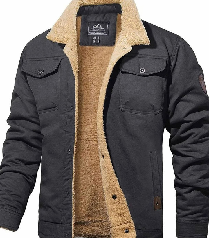 Herren Sherpa-Gefütterte Militär-Cargo-Jacke mit Druckknöpfen - Grau