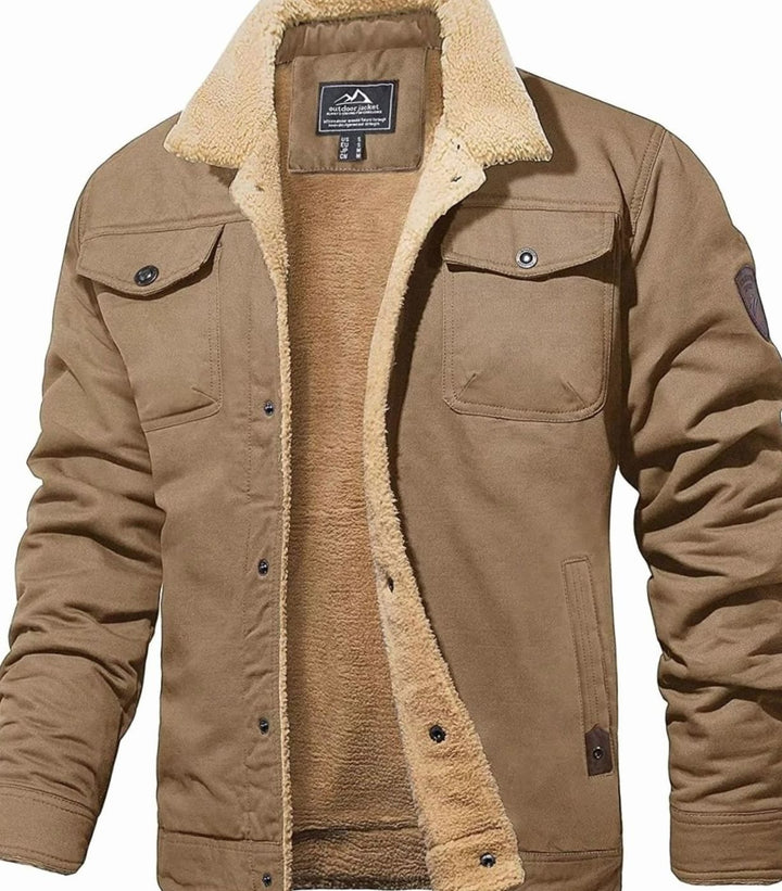 Herren Sherpa-Gefütterte Militär-Cargo-Jacke mit Druckknöpfen - Braun