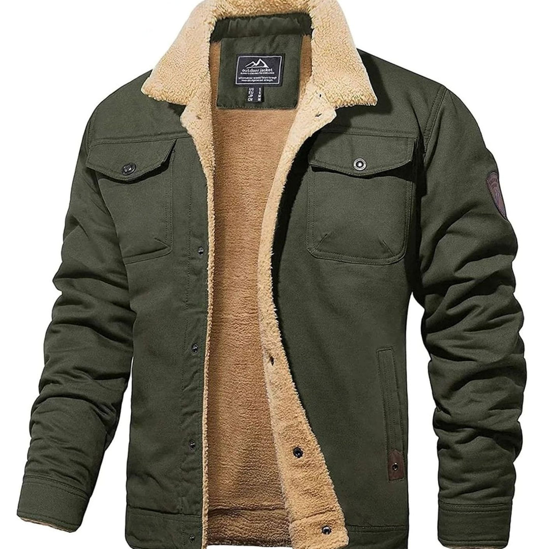 Herren Sherpa-Gefütterte Militär-Cargo-Jacke mit Druckknöpfen - Grün