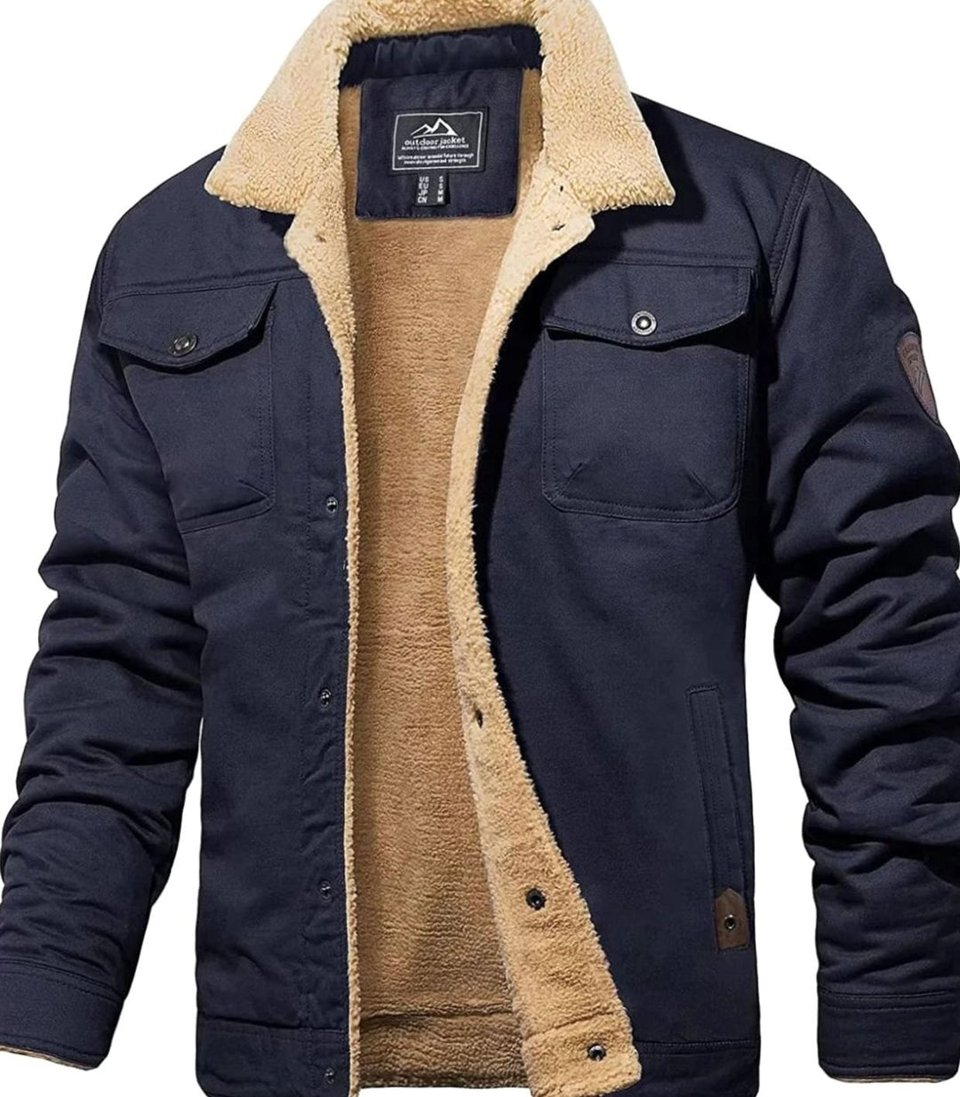 Herren Sherpa-Gefütterte Militär-Cargo-Jacke mit Druckknöpfen - Blau