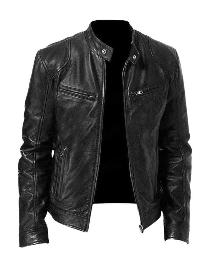 Herren Slim-Fit Biker Quilted Jacket aus Kunstleder mit Reißverschluss