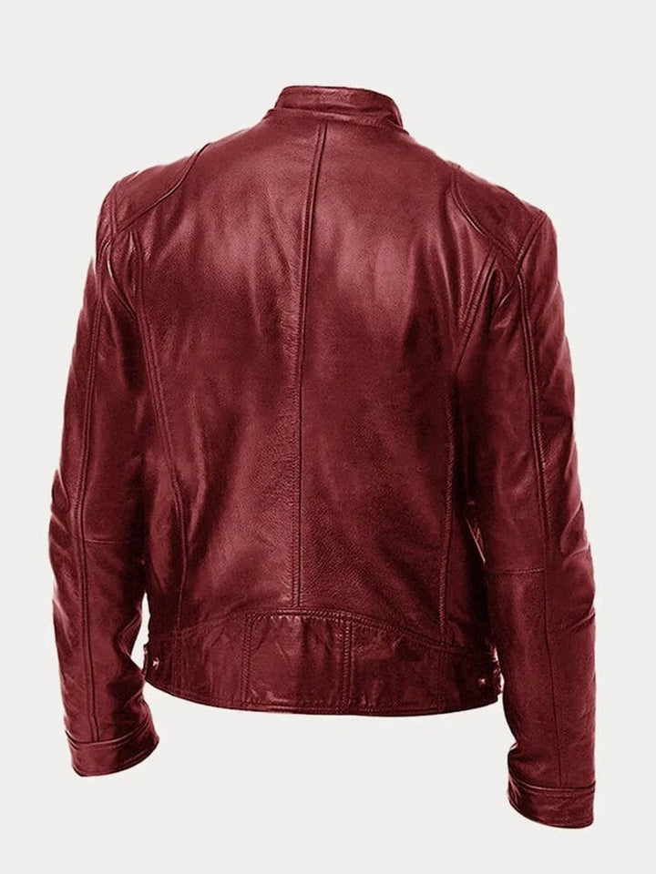 Herren Slim-Fit Biker Quilted Jacket aus Kunstleder mit Reißverschluss