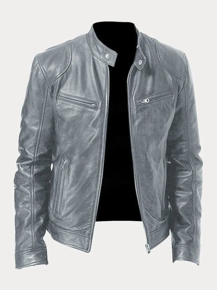 Herren Slim-Fit Biker Quilted Jacket aus Kunstleder mit Reißverschluss - Grau