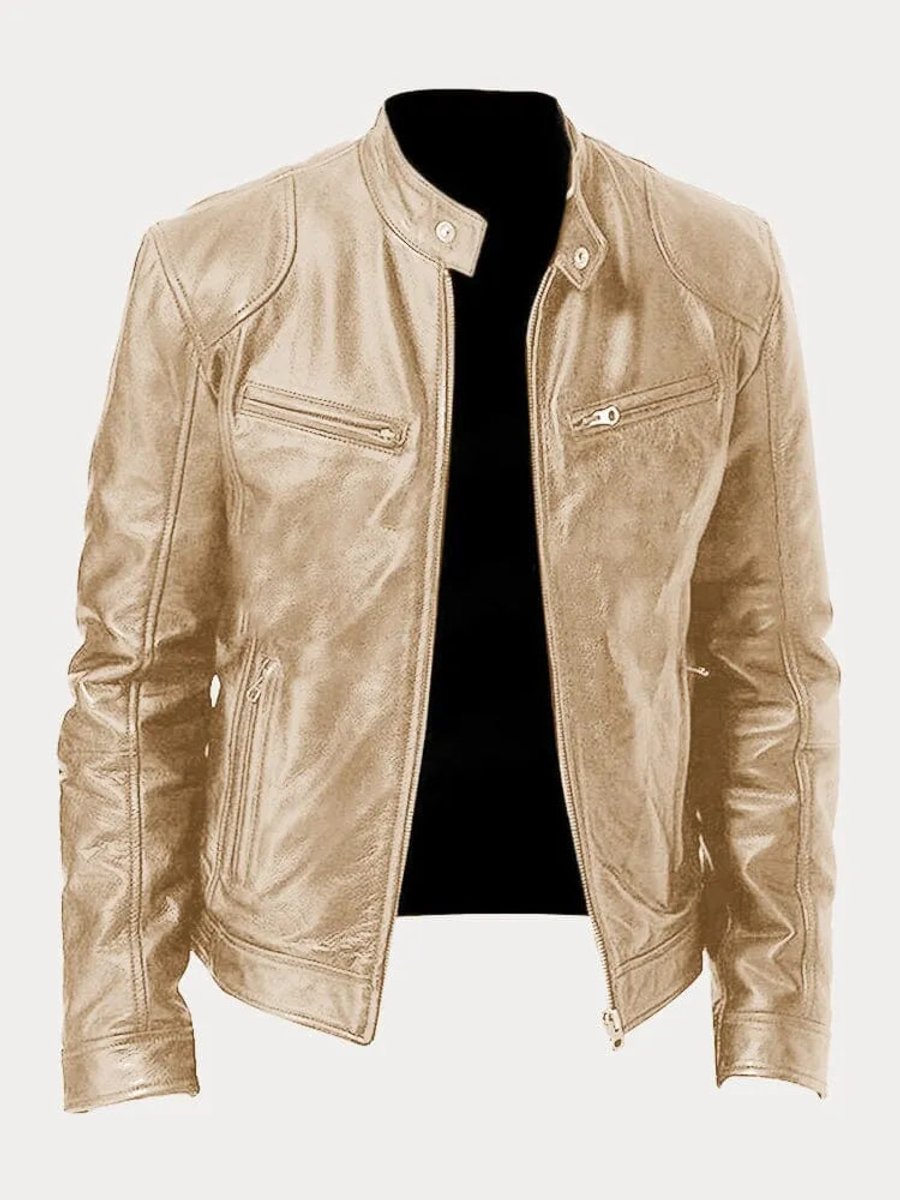 Herren Slim-Fit Biker Quilted Jacket aus Kunstleder mit Reißverschluss - Gold