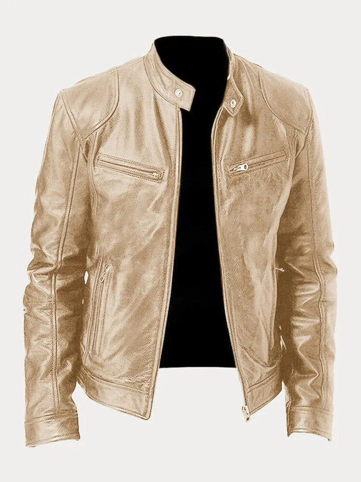 Herren Slim-Fit Biker Quilted Jacket aus Kunstleder mit Reißverschluss - Gold
