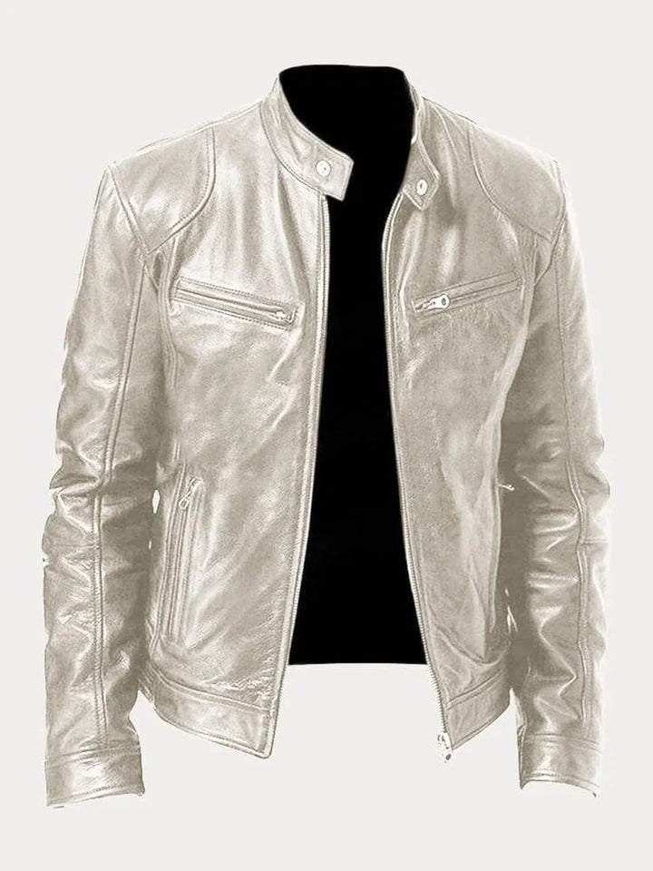 Herren Slim-Fit Biker Quilted Jacket aus Kunstleder mit Reißverschluss - Silber